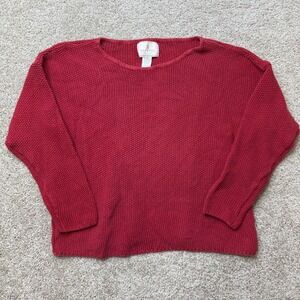 Vintage Express Sweater Womens Large Red Boat Neck Dolman Chunky-Knit Ramie